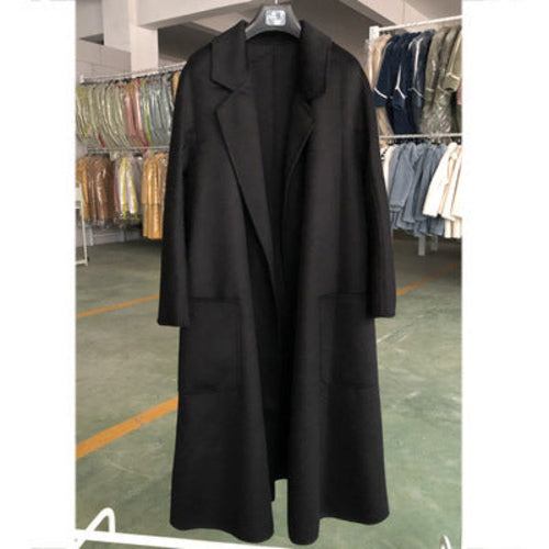 Women's Long Water Ripple Double-Sided Wool Coat – Elegant & Versatile