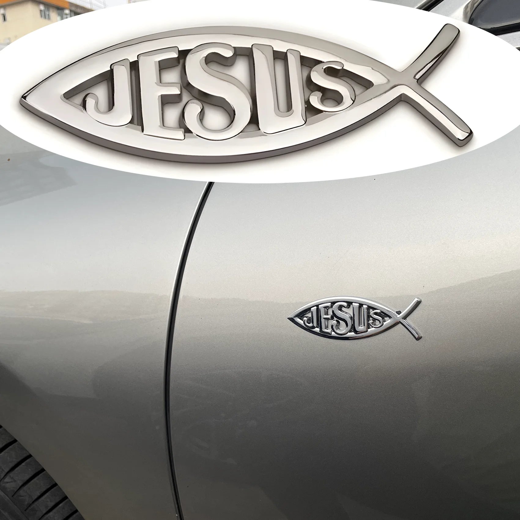 Metal Jesus Fish Stickers Applicable to Car Trunk, Fender and Rear