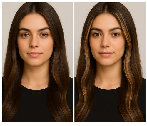 CARAMEL BROWN HIGHLIGHTS REMY HAIR EXTENSIONS 4 PCS